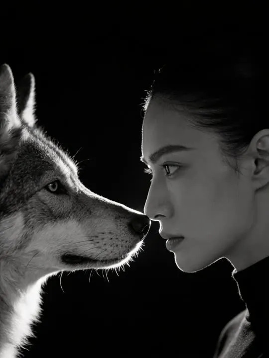 Monochrome Wolf Face-Off: the preview still the AI Video app shows for this action